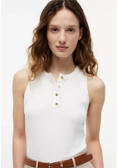 Tommy Hilfiger Gold Button Henley Top Kadın Beyaz T-shirt - Ww0ww49251