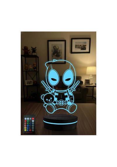 Deadpool 3d Led Gece Lambası Rgb Renk Değiştiren Kumandalı Dekoratif Lamba Çok Renkli