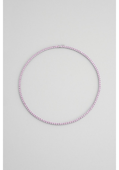 Pembe Taşlı 18 Ayar Beyaz Altın Kaplama 42 Cm Gümüş Su Yolu Kolye