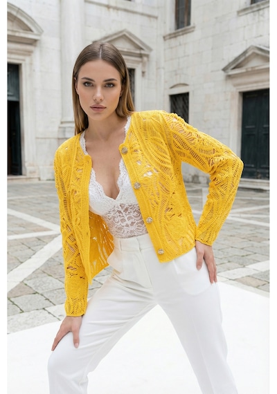 Sayzen Your Shine Dantel Desenli Gold Düğmeli Basic Ceket Shn-2602-tg Sarı