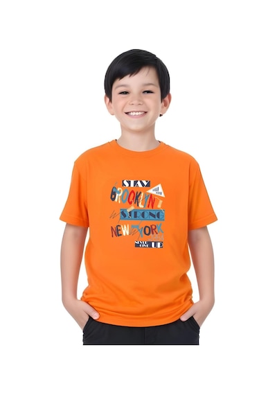 Panios Kids Brooklyn Strong Baskılı Erkek Çocuk Kısa Kollu T-shirt Turuncu