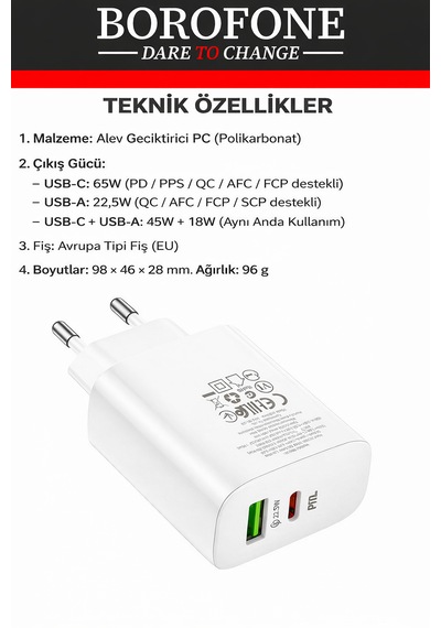 Bn10 65w Süper Hızlı Şarj Aleti Type-c Pd & Usb-a Qc Çift Portlu Adaptör