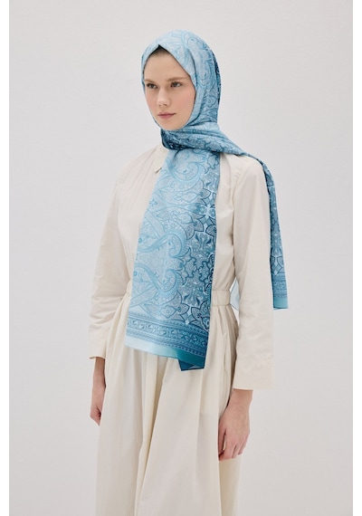 Mirsoy Scarf Eftelya Pamuk Etnik Desen Şal Mavi