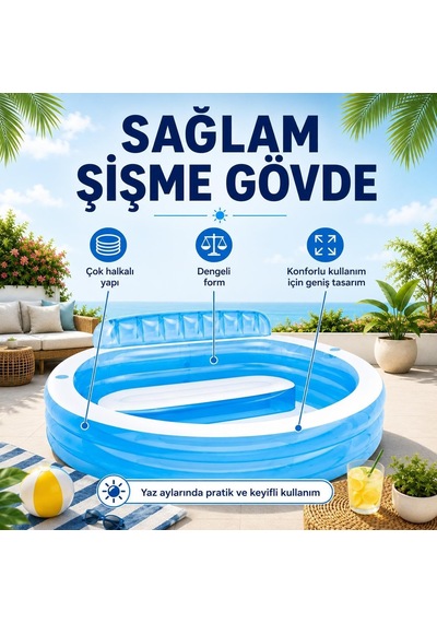 Koltuklu Şişme Aile Havuzu 229 X 219 X 79 Cm Sırt Dayamalı Ve Oturma Alanlı