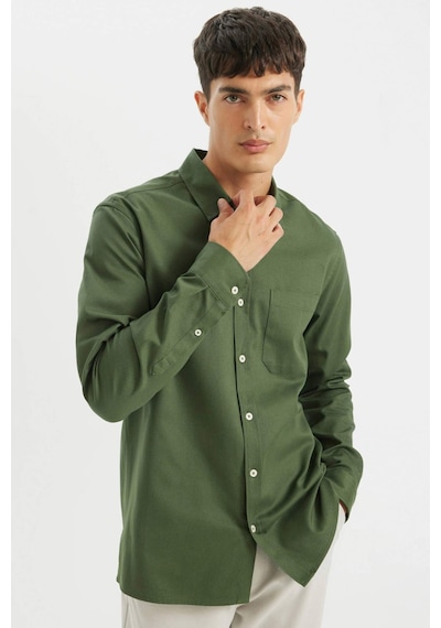 DeFacto %100 Pamuk Regular Fit Düğmeli Basic Düz Gabardin Uzun Kollu Gömlek A5383AX24AUGN900