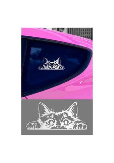 Cam Ve Metal Yüzeye Uygun Kendinden Yapışkanlı Kedi Oto Sticker, 15x15 Cm Abanoz
