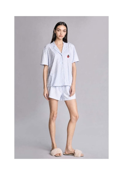 Defacto Regular Fıt Şortlu Kısa Kollu 2li Kareli Softshell Açık Mavi Pijama Takımı H6375ax26hsbe250 Mavi-be250