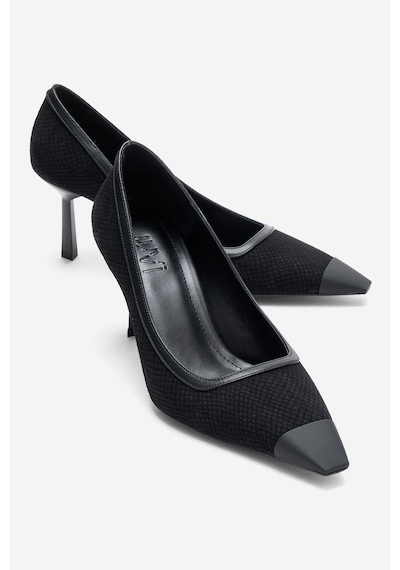 Luvishoes Rona Siyah Desenli Mat Burunlu Kadın Topuklu Ayakkabı Siyah