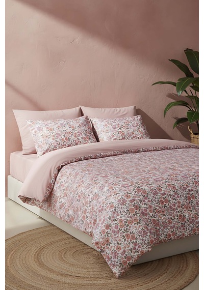 Pembe Bahar Çift Kişilik Naturel İpeksi Nevresim Takımı Pembe