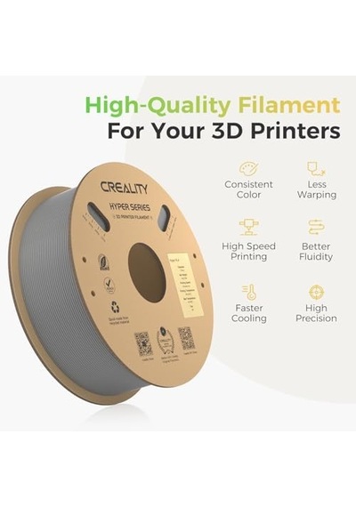 Creality Hyper Pla Filament 1,75 Mm, Resmi Filament 1,75 Mm Pla, 3d Yazıcı Filamenti, Yüksek Hızlı Baskı İçin, Uzun Ömürlü Ve Dayanıklı, Boyut Hassasiyeti +/-0,03 Mm, 1 Kg/makara Gri