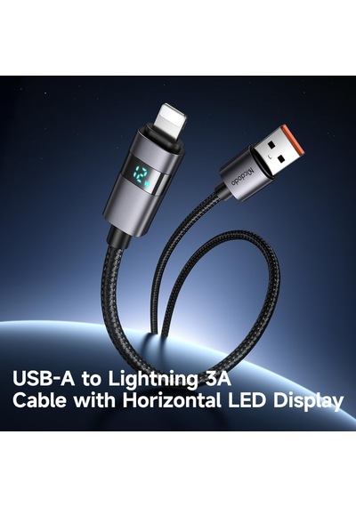 Ca-6490 Usb-a - Yatay Led Ekranli Aydinlatma Kablosu Siyah