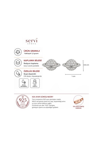Servi 925 Ayar Gümüş Zirkon Taşlı Satürn Küpe-527