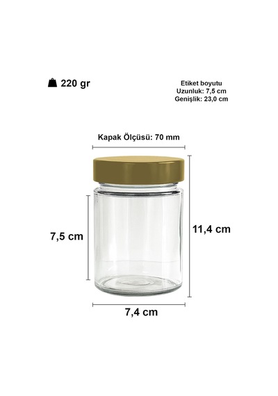 Tr 350 Ml Kavanoz Metal Derin Kapaklı 350 Cc Şeffaf Reçel, Marmelat Cam Kavanoz Deep 6 Adet Altın Kapak Diğer