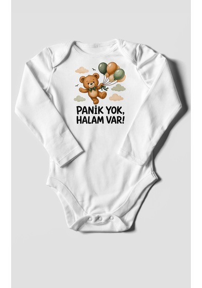Morivokids Panik Yok, Halam Var Uzun Kollu Çıtçıtlı Bebek Body Beyaz