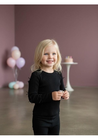 Zekids Kız Bebek Pamuklu Kolları Fiyonk Detaylı Kaşkorse Bluz-16521 Siyah