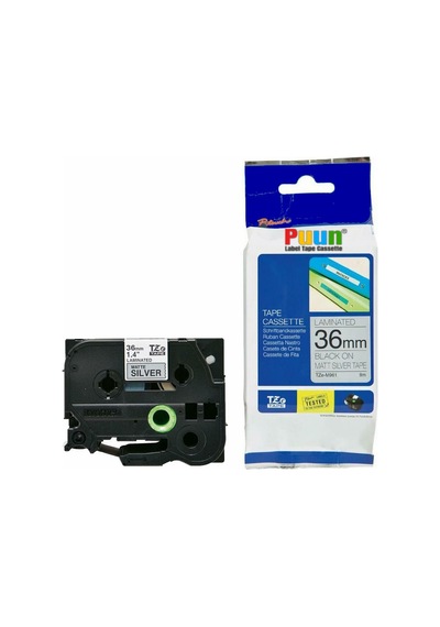 Puun Brother P-Touch TZE-M961 36MM x 8m Mat Gümüş Üzerine Siyah M