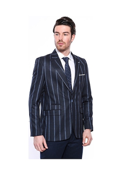 Wessi Çizgili Lacivert Slim Fit Ceket Siyah