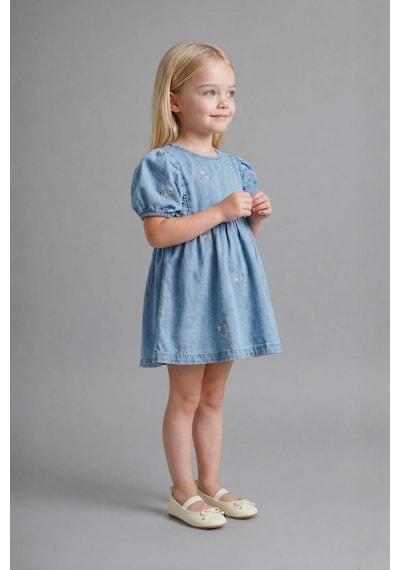 Defacto Pamuklu Denim Elbise Kız Bebek H4072a526smnm39 Mavi-nm39