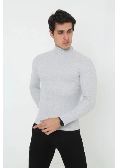 Erkek Fitilli Kaşkorse Kumaş Boğazlı Full Likralı Slimfit Body - Gri Grı