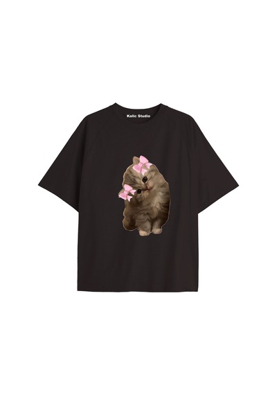 Kalic Studio Y2k Vintage Cats Baskılı Siyah T-shirt Kod 25 Siyah-25