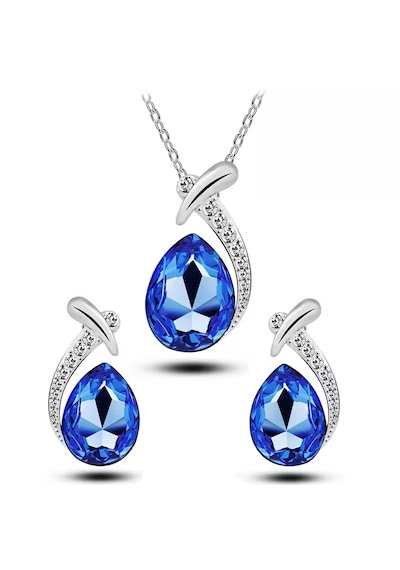 Yeni Collections Damla Taşlı, Trend Zirkon Taş İşlemelitakı Seti Kolye Küpe , Yeni Yıl, Mavi