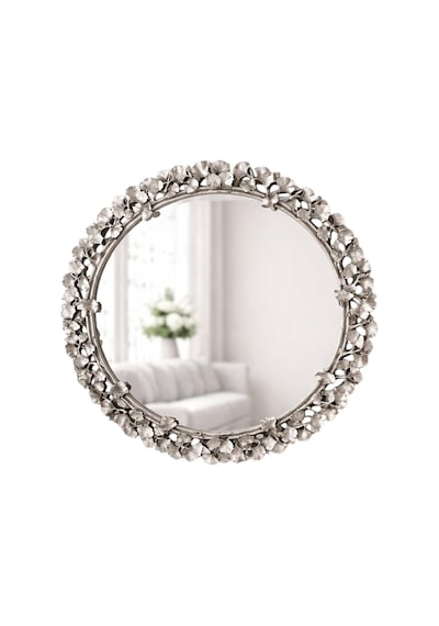 Tr Dekoratif Duvar Aynası Yuvarlak Modern Çiçek Desenli Çerçeve, 43 Cm, Salon Antre Banyo İçin Şık Ayna G Genel
