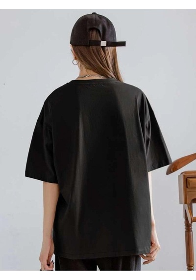 Flood Of Style Kadın Siyah Funny Baskılı Oversize T-shirt