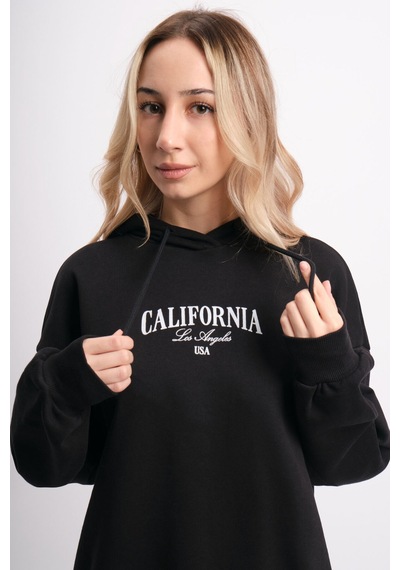 We&me Oversize Kapüşonlu Kalın Sweatshirt Siyah