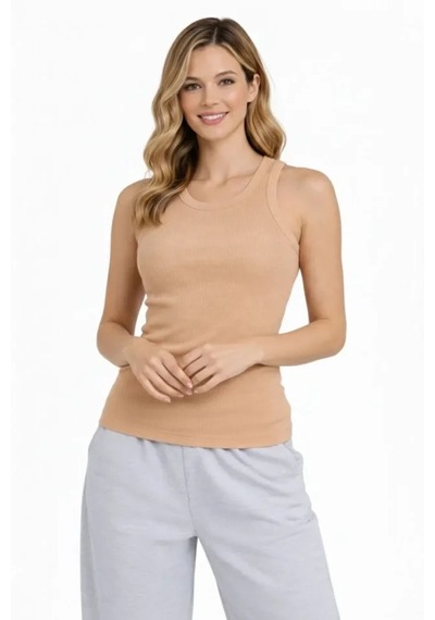 Dogutrend Fitilli Atlet Sıfır Yaka Slim Fit Arka Baskılı Spor Atlet - Bej