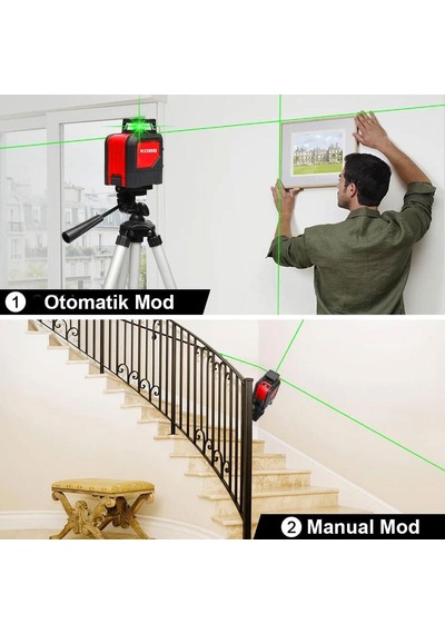 Kobb Kbl30gtp Otomatik Hizalamalı Yeşil Çapraz Çizgi Lazer Distomat + Tripod 25 M