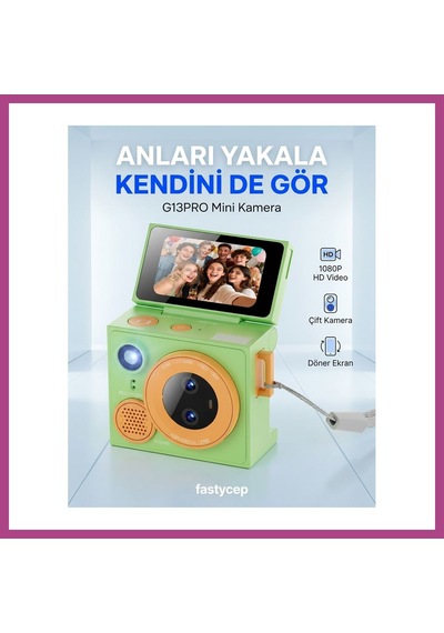 Gees Global Çeşithane G13pro Mini Retro Kamera Hd, Çift Lensli Döndürülebilir Selfie Ekranlı, Taşınabilir Başparmak Vlog Kamerası Yeşil Gbzs