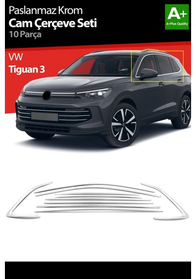 Vw Tiguan 3 Krom Cam Çerçeve Seti 10 Prç. 2024 2025 2026 2027