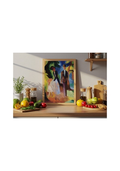 Modern Sanat Macke Mavi Göl Kıyısında İnsanlar Çerçevesiz Poster 21x30 Cm A4 Tablo Modern Sanat