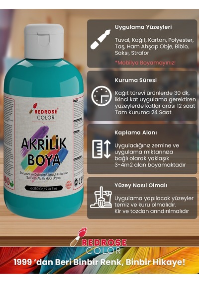 Red Rose Turkuaz Akrilik Boya 250 G
