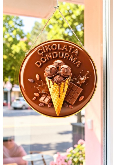 Çikolata Dondurma Görselli İpli Ahşap Kapı Ve Duvar Süsü, Cafe, Dondurmacı Tabelası, Tatlıcı Dekoru