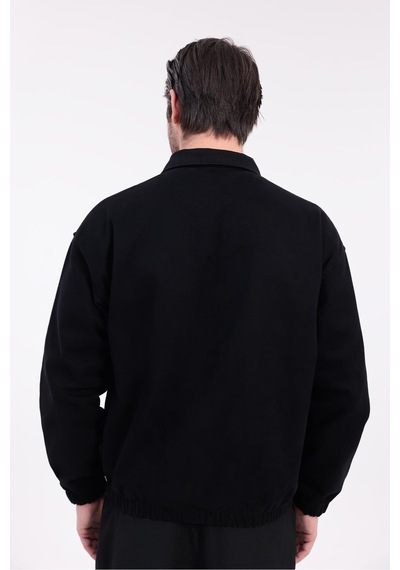 Erkek Gabardin Kumaş Fermuarlı Oversize Mevsimlik Ceket-144 Siyah