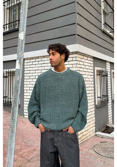 Flaw Örgü Model Triko Kazak Yeşil-28489 Yeşil
