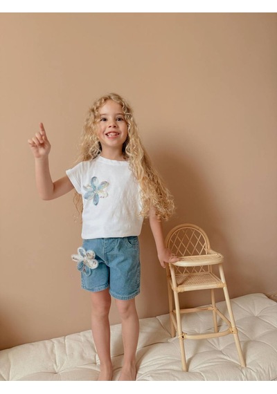 Jolly Kids Kız Çocuk Kot Jean Şortlu Badili Takım Beyaz