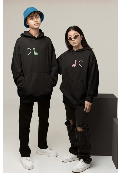 Kalpli Dinazorlar Sevgili/çift/arkadaşlık 2'li Kapşonlu Sweatshirt Seti 001