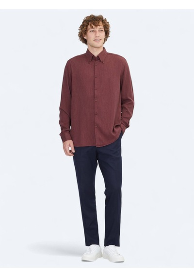 Kip Bordo Regular Fit Dokuma Casual Gömlek Bordo