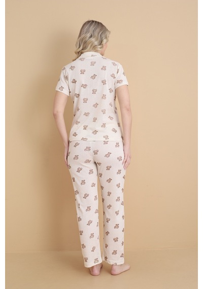 Wordex Mirano 1707 Ayıcık Desenli Pointel İnce Kumaş Düğmeli Kısa Kollu Kadın Pijama Takımı Ekru Wordex Mirano 1707 Ayıcık Desenli Pointel İnce Kumaş Düğmeli Kısa Kollu Kadın Pijama Takımı Ekru