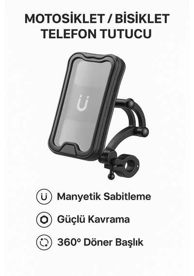 Motosiklet Bisiklet Gidon Bağlantılı Telefon Tutucu Su Geçirmez