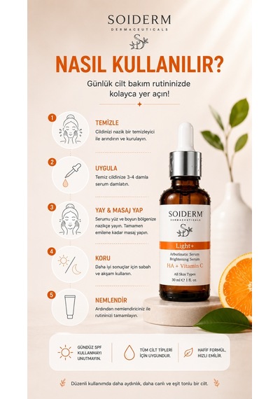 Soiderm Light+ Aydınlatıcı Serum - Hyalüronik Asit + Vitamin C