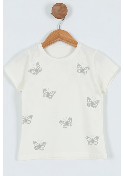 Hçm Kız Çocuk Tshirt Kelebek Baskılı Bisiklet Yaka D31 Mor