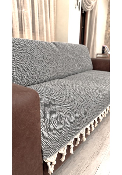 Dama Desen Dokuma %100 Pamuklu Çok Amaçlı Pike Koltuk Örtüsü 180x230 Indigo