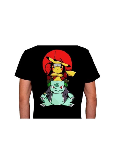 Naruto Pikachu Balbazar Bulbasaur Anime Ninja Japanese Tişört Unisex T-shirt 001