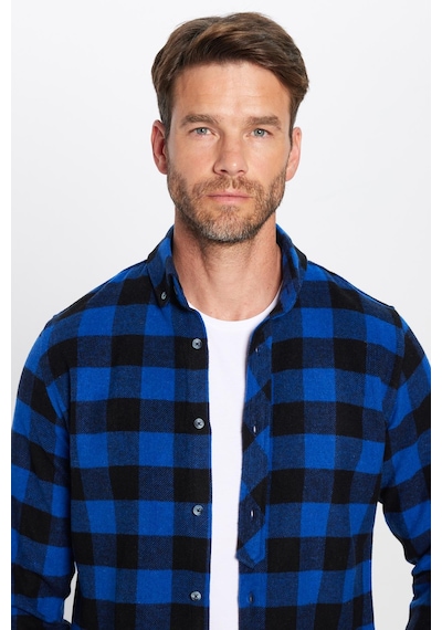 Tudors Erkek Slim Fit Dar Kesim Oduncu Düğmeli Yaka Kareli Kışlık Gömlek-32271 Çok Renkli