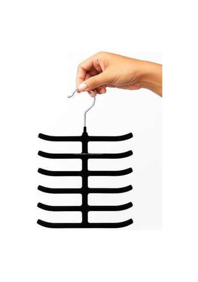 Kaymaz Kadife Kravat Askısı 3'lü Paket, 12 Kancalı Dolap İçi Düzenleyici Seti, Metal Kancalı, Kemer, Şal, Fular Ve Aksesuar İçin Yer Tasarruflu Pratik Organizer Askılık Acik Yeşil