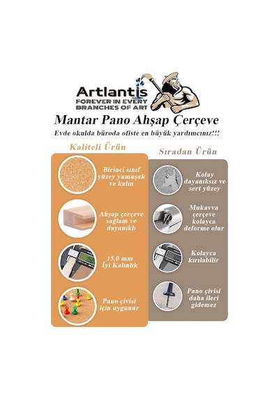Mantar Pano Ahşap Çerçeve 60x90 Cm 1 Adet Harita Çivisi Hediyeli Duvara Monte Mantar Çerçeve Evde Okulda Büroda Ofiste 60 x 90 CM