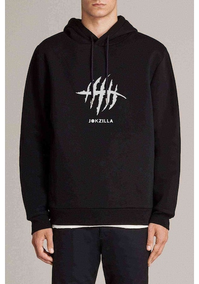 Jokzilla Logo Baskılı Siyah Erkek Örme Kapşonlu Sweatshirt